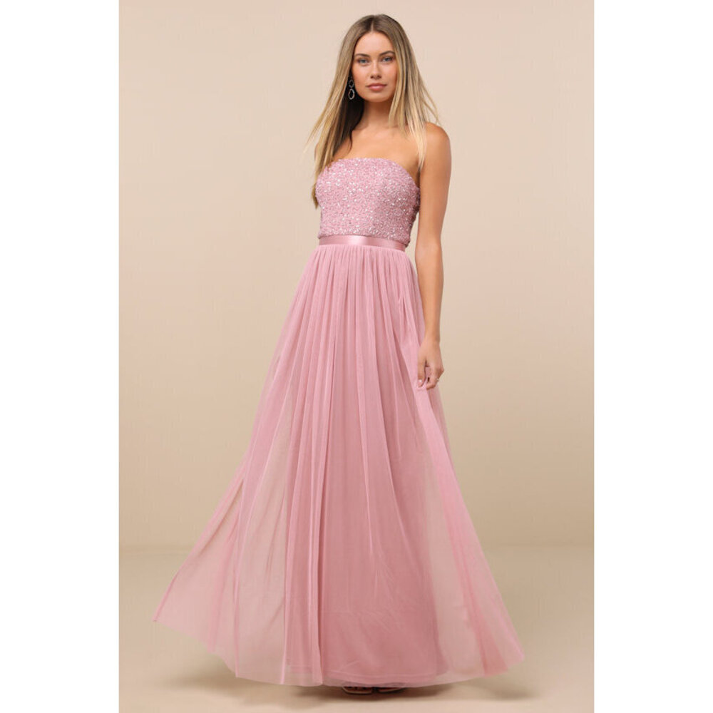 Lulus Lonica Mauve Sequin Beaded Strapless Maxi Dress Pink - Size S